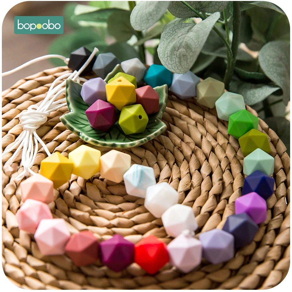 Bopoobo 10pcs 14mm Polygon Silicone Beads Baby Teether Eco-friendly BPA Free Baby Teething Pacifier Chain Beads Product