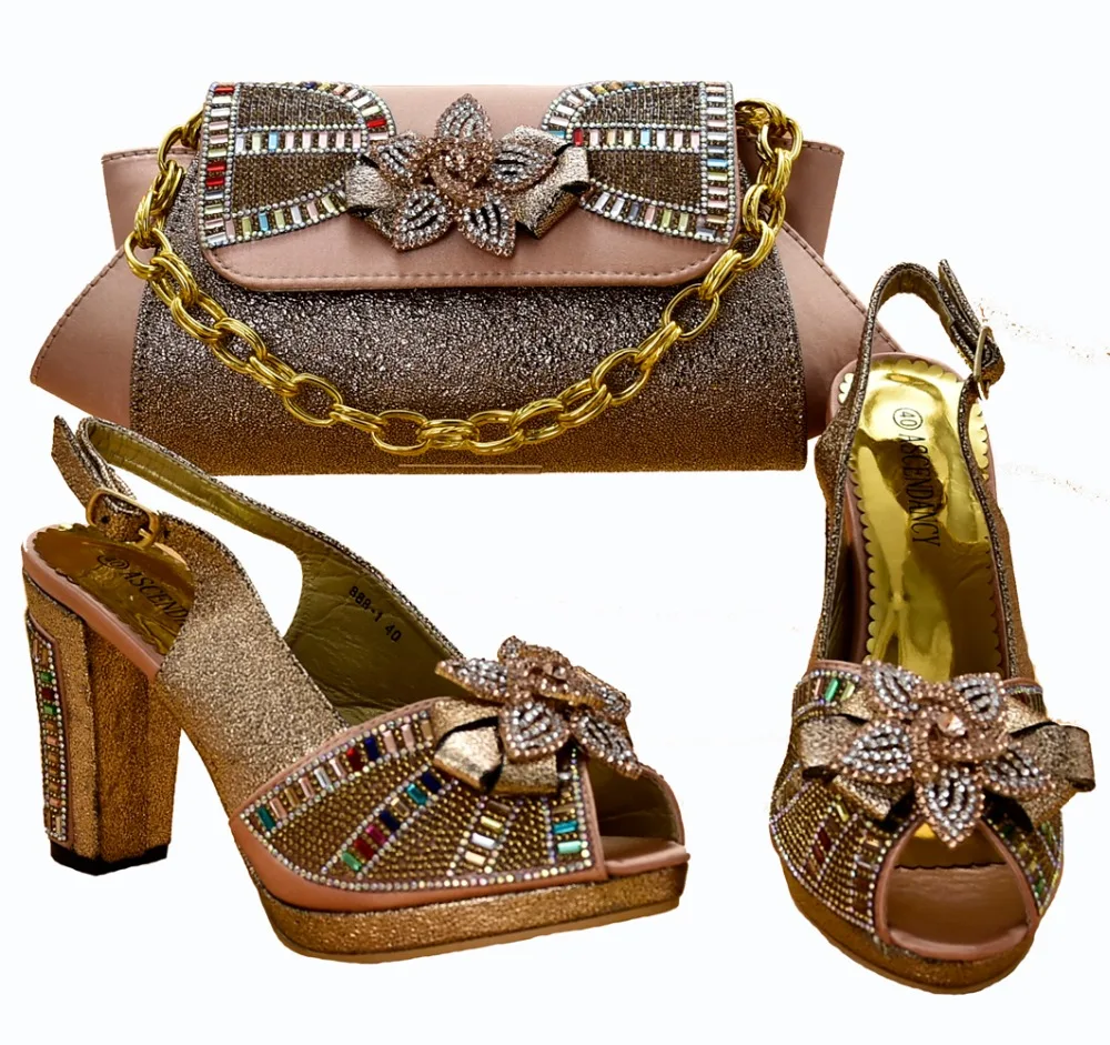 

2018 Italian design shoes and clutches bag for african aso ebi party with size 37-42 italian gold shoe and bag SB8261-2