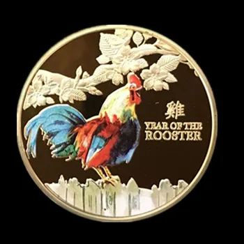 

20 pcs The brand new Rooster cock 2017 year zodiac sign animal Chinese horoscope 24k gold plated color souvenir decoration coin