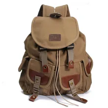 

Vintage Women Men's Backpack Canvas Leather Travel Military School Bag