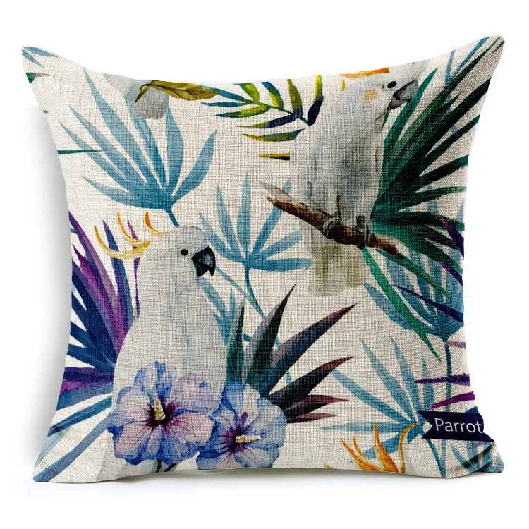 

Hand painted Tropical Flower Leaves Tree Linen Cushion Cover Flowers Floral Pillow Covers For Sofa Chair Housse De Coussin BZT-9