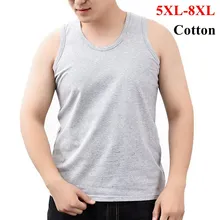 Большой Размер 7XL 8XL Хлопковая мужская майка однотонная серая зеленая черная с круглым вырезом без рукавов большой 5XL 6XL свободная дышащая мужская нижняя рубашка