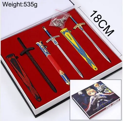 

Anime Fate Stay Night Saber Cosplay Swords with Scabbard Weapons Collectible Key Chains Model Periphery 17.5cm (3pcs per set)