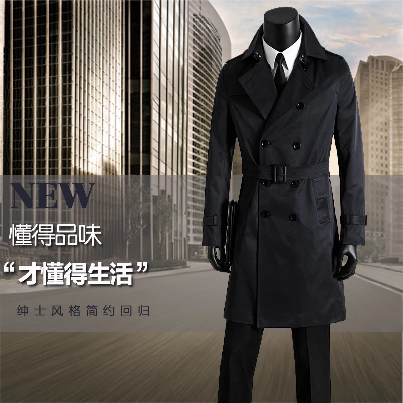 Men's clothing plus size spring autumn trench coat men design commercial double breasted long coat men black jaqueta masculino