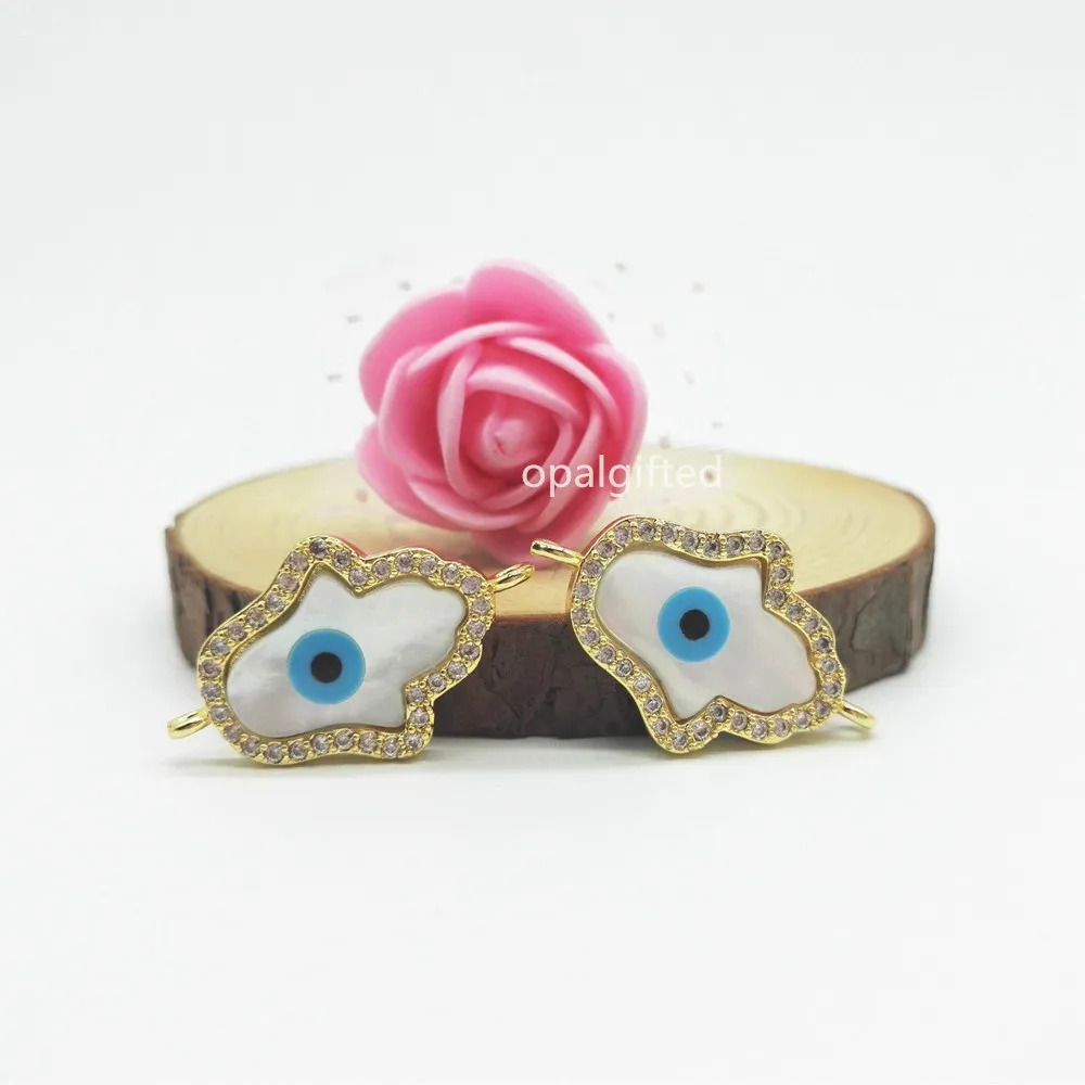 (2pcs/lot)Mother of Pearl with Cubic Zircons CZ Gold Color Bezel Evil Eye Hamsa cz /Marquise /round eyes for bracelet | Украшения и