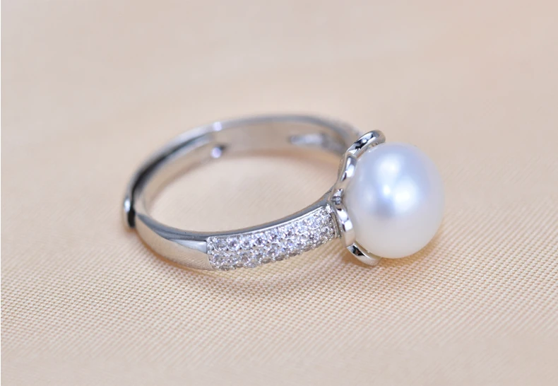 Zhboruini Мода г. Pearl Ring натуральный пресноводный жемчуг большой циркон круглый Кольца 925 стерлингов Серебряные ювелирные изделия для Для женщин подарок