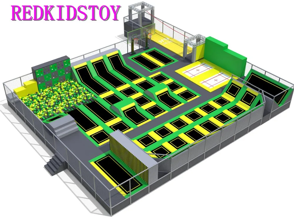 Стандарт ЕС великолепный многофункциональный закрытый Батутный парк с скалолазанием стены и кабеля