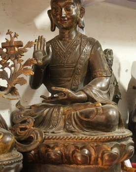 

23" Tibet Tibetan Buddhism Bronze Gilt Lama Teacher Je guru Buddha Statue