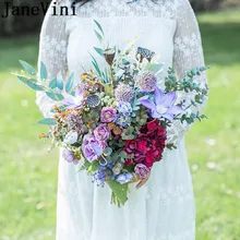 JaneVini Лидер продаж романтические Свадебные цветы Свадебные букеты Фиолетовый Искусственный цветок розы Плетеный веревочный цветок Buque