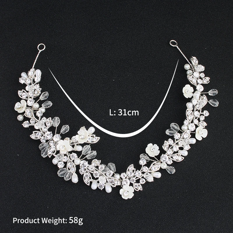 QYY Fashion Small White Flower Handmade Wedding Headband Bridal Hair Accessories Rhinestone Hair Vine Women Tiaras and Crown