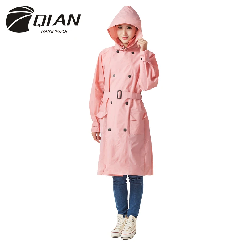 

QIAN RAINPROOF Impermeable Raincoat Women EVA Waterproof Trench Coat Windbreaker Detachable Hooded Poncho Rainwear Rain Gear