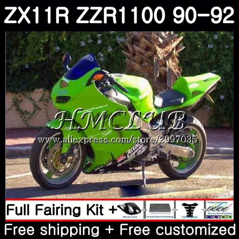 

Body For KAWASAKI NINJA ZX 11R ZZR1100 Green black ZX-11R 1990 1991 1992 50HC.6 ZZR 1100 ZX11 R ZX-11 R ZX11R 90 91 92 Fairing