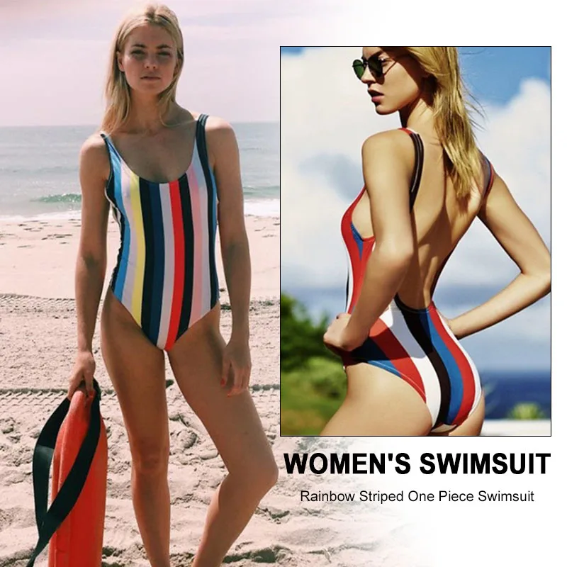 

2019 Sexy One Piece Swimsuit Women Swimwear Striped Swimsuits Female Bathing Suit Beach Wear Bodysuit Vintage Swimwear