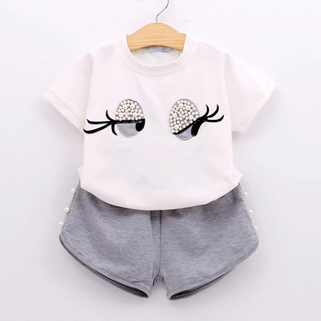

MUQGEW Toddler Kids Baby Girls dress Outfits Clothes Eyes Print T-shirt Tops+Shorts Pants #4