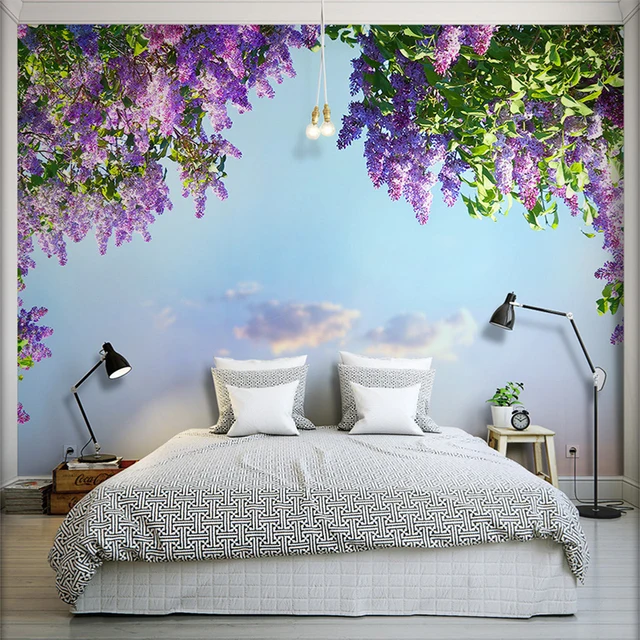 3D Kamer Landschap Behang Mooie Bloemen Violet Muurschildering ... 3D Kamer Landschap Behang Mooie Bloemen Violet Muurschildering ...
