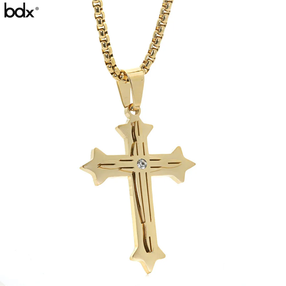 Drop Shipping Hip Hop Alloy Cross Pendant Necklace Iced Out Rhinestone