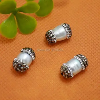 

10Pcs Pave Rhinestone Crystal Oval Bracelets Connector Natural Pearl Connector Beads with Hole Drilled from Top to Bottom