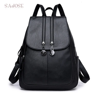 Женский кожаный рюкзак, красная сумка на плечо, высокое качество, женская модная школьная сумка, рюкзаки, дропшиппинг - Цвет: Черный