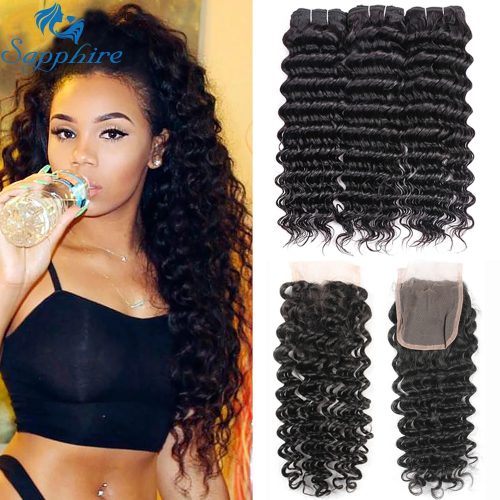 Sapphire Brazilian Hair Weave Bundles Deep Curly Human Hair Bundles