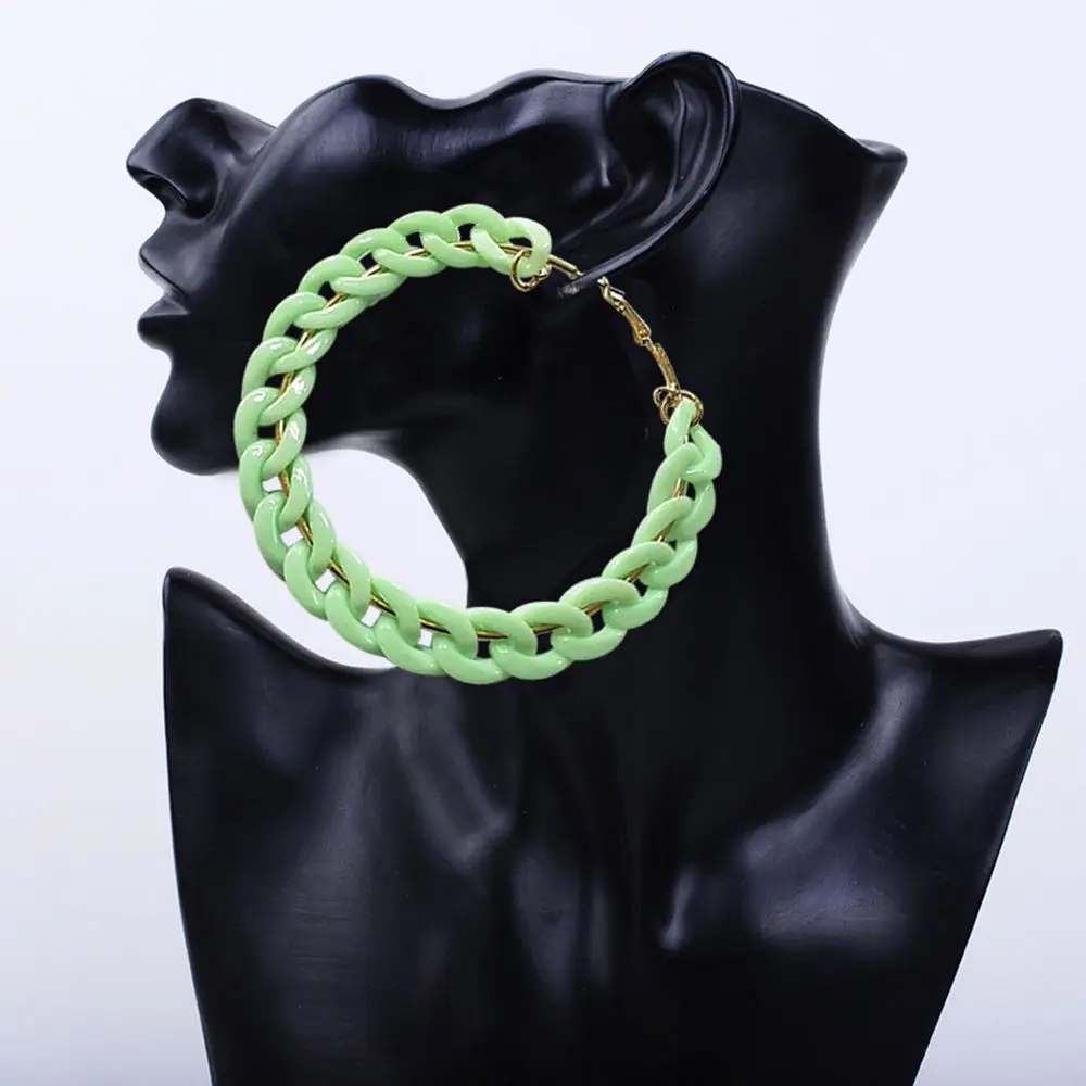 Hoop Earrings Big Circle Earrings Basketball Brincos Party Loop CCB Earrings for Women UV Jewelry 80MM 1 pair Party Wholesale - Metal Color: Green