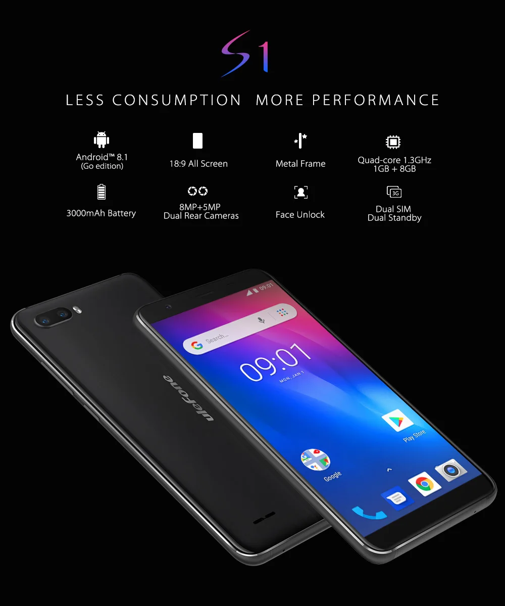 Ulefone S1 смартфон с 5 дюймовым дисплеем четырёхъядерным процессором MT6580 ОЗУ 3 ГБ ПЗУ