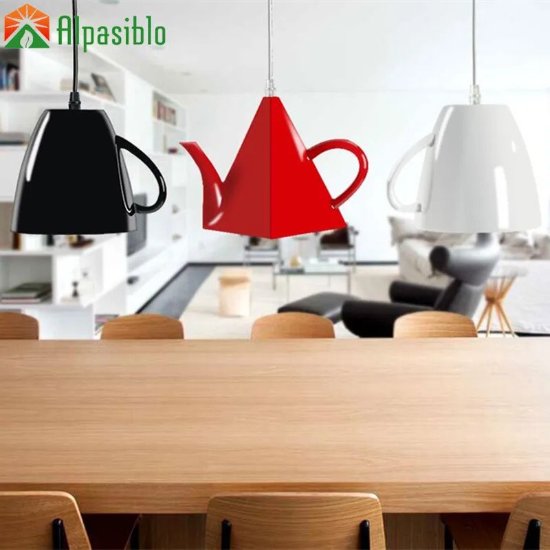 

Modern resin teapot pendant lights Tea cup Pendant lamp bar/coffee lighting E27 Single head white/Black/Red home decoration