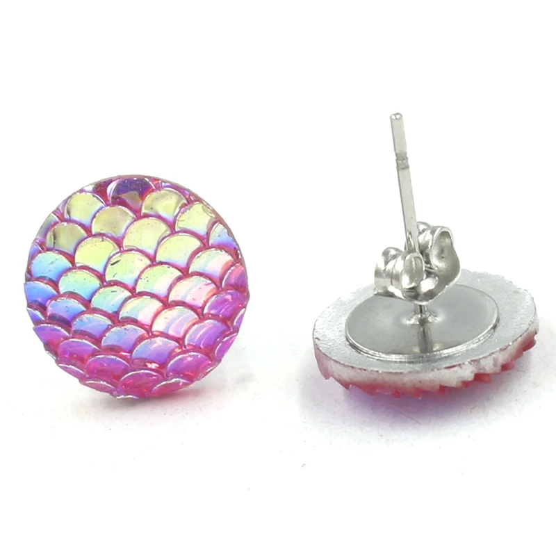 

H:HYDE 12 Colors Stud Earrings Handmade Resin Beads Round Earrings Fish Scale Pattern Fashion Trendy Woman brincos 1Pair