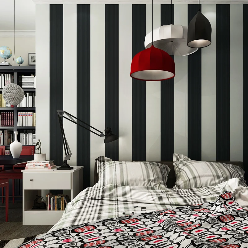 Buy Modern White and Black Vertical Stripe Wallpaper