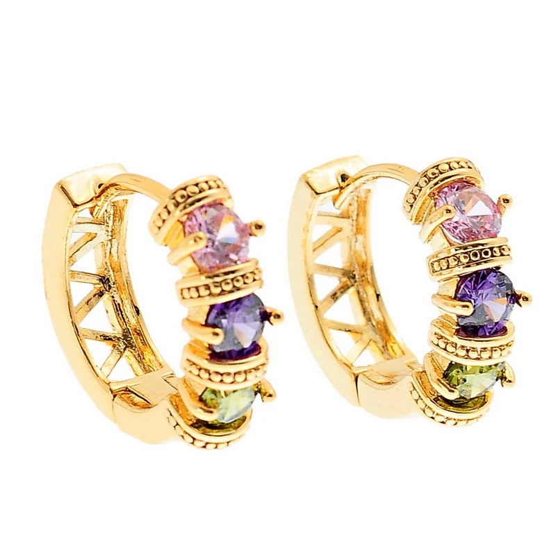 

1 Pair Gold Stud Earrings with Multicolor Rhinestone 22x19mm