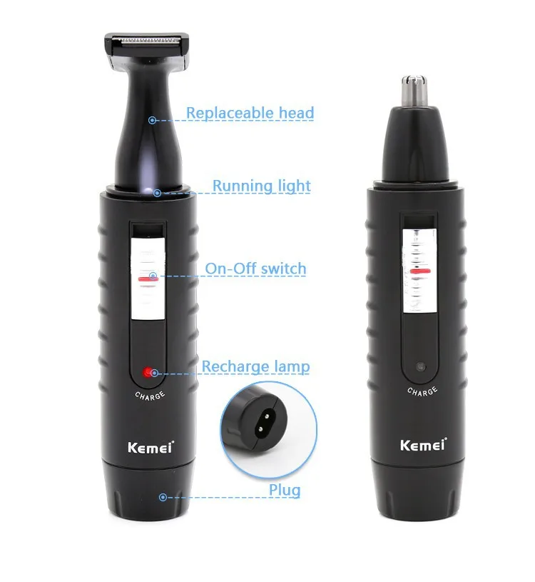 CE Kemei 2 в 1 Электрический триммер для носа и ушей волос триммер для мужчин и женщин аккумуляторная моющиеся триммер для бороды бритва для волос, устройство для ухода за лицом