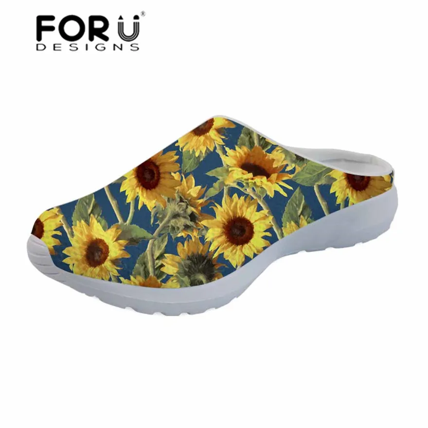

FORUDESIGNS Sunflowers Printing Women Sandals for Females Slip-on Beach Slippers Ladies Beathable Mesh Sandals Girls Zapatos