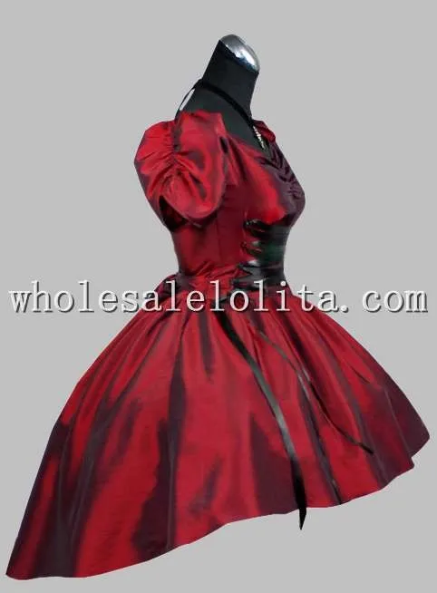 Готическая красная шелковая кружевная короткая викторианская готика платье