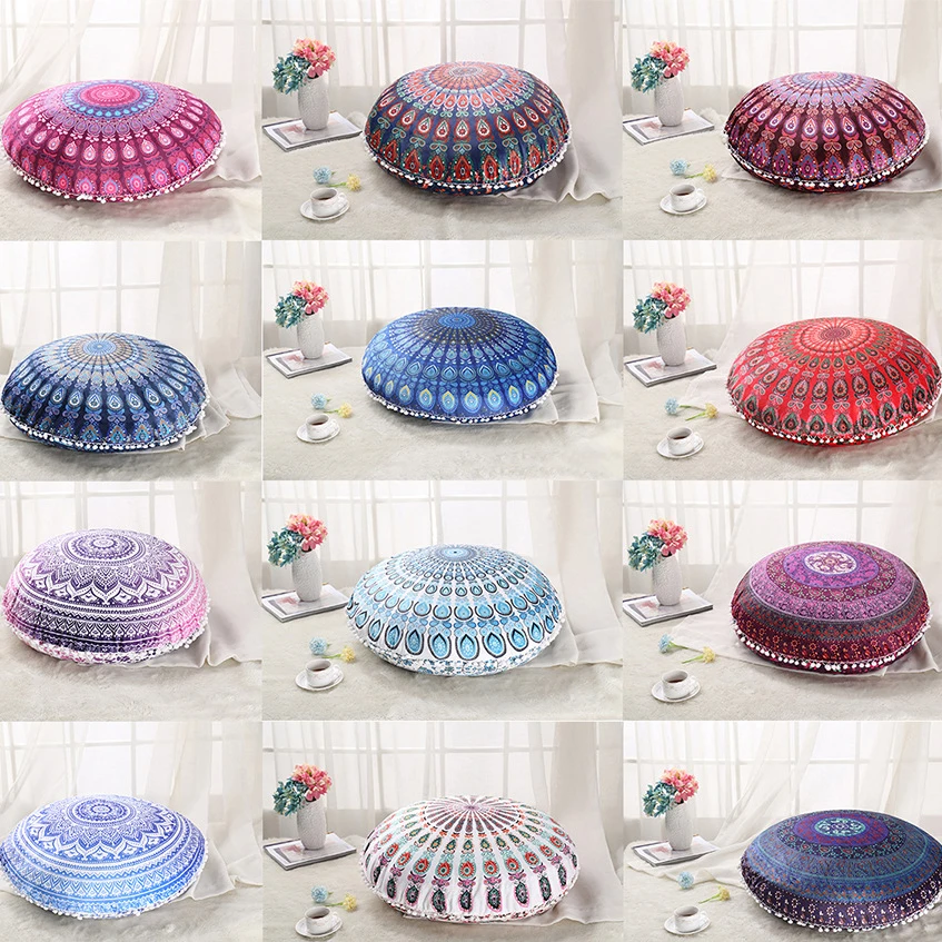 

Colorful Mandala Floor Pillows Ottoman Round Indian Bohemian Meditation Pillow Cover Boho Pillow Case Poufs Home Decorative