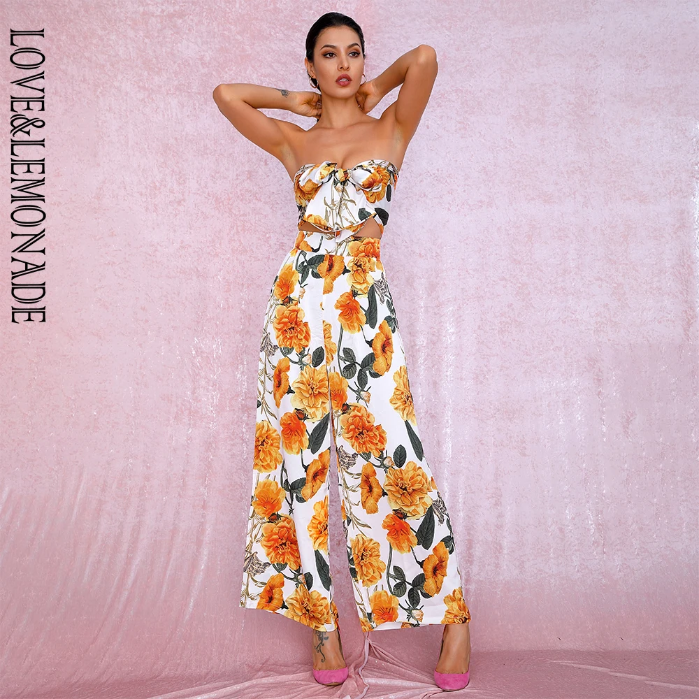 Женский костюм двойка LOVE & LEMONADE комплект из двух предметов с цветочным принтом