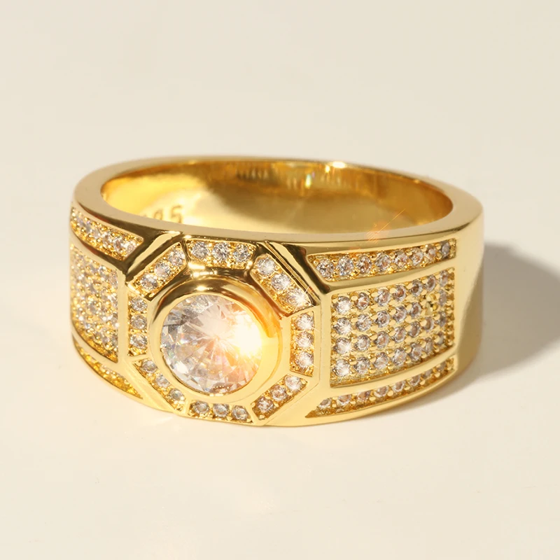 Классическое роскошное мужское кольцо из нержавеющей стали золотого цвета с круглым кубическим цирконием, обручальное кольцо, ювелирные изделия, вечерние, подарок anillos bague