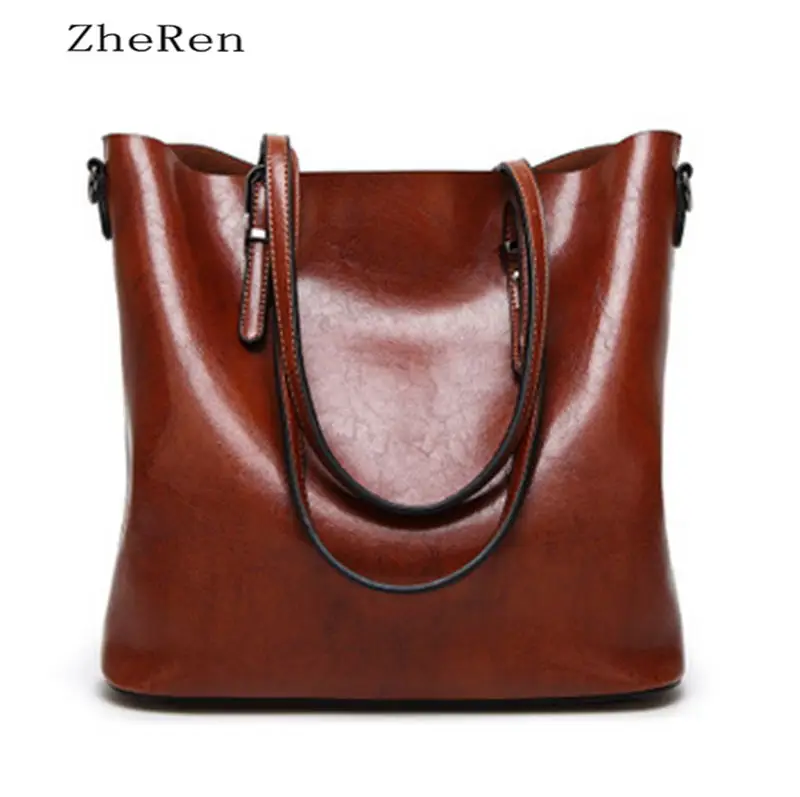 

Zhe Ren Fashion Women Handbags 2017 Women Shoulder Bags Oil Wax Leather Large Capacity To Casual Pu Leather Messenger bag