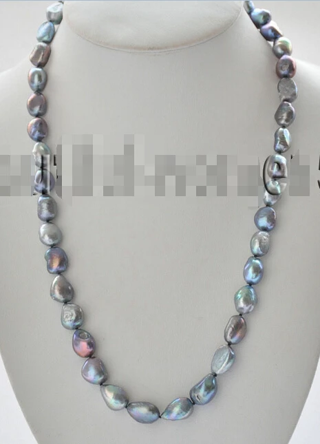 

FREE SHIPPING * Z7109 13mm peacock black BAROQUE freshwater PEARL NECKLACE 24inch 925silver