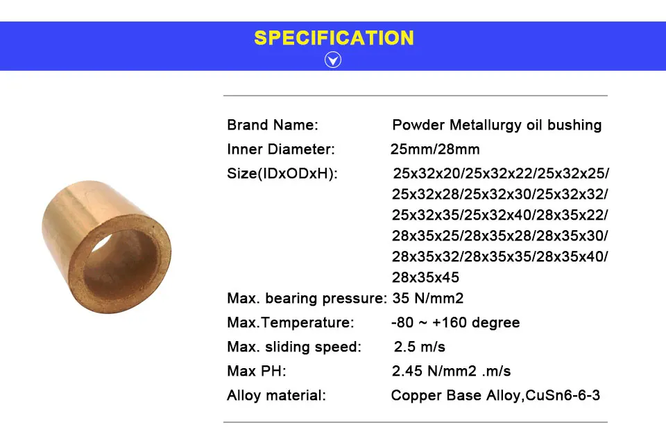 LUPULLEY 1 шт. латунная медная втулка подшипника 20x28x20 мм 20x30x30 мм 28x35x40 мм Гладкая штанга Порошковая металлургическая масляная втулка