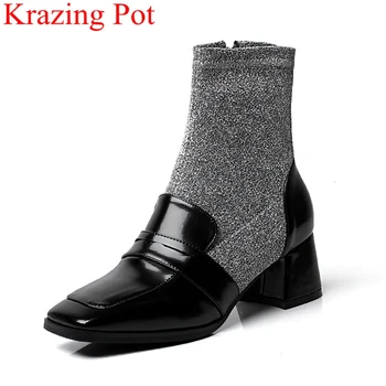 

2018 new arrival patent leather zipper square toe high heels runway women ankle boots elegant office lady party winter shoes L48