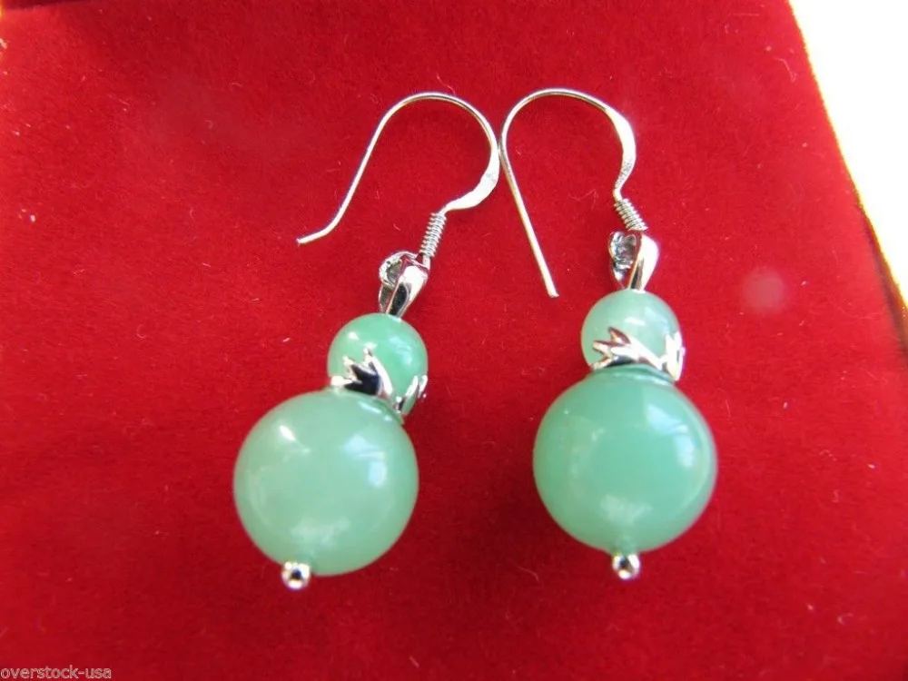 

Wholesale FREE SHIPPING J@FFINE 925 Sterling Silver Green Gourd Jade Dangle Earrings