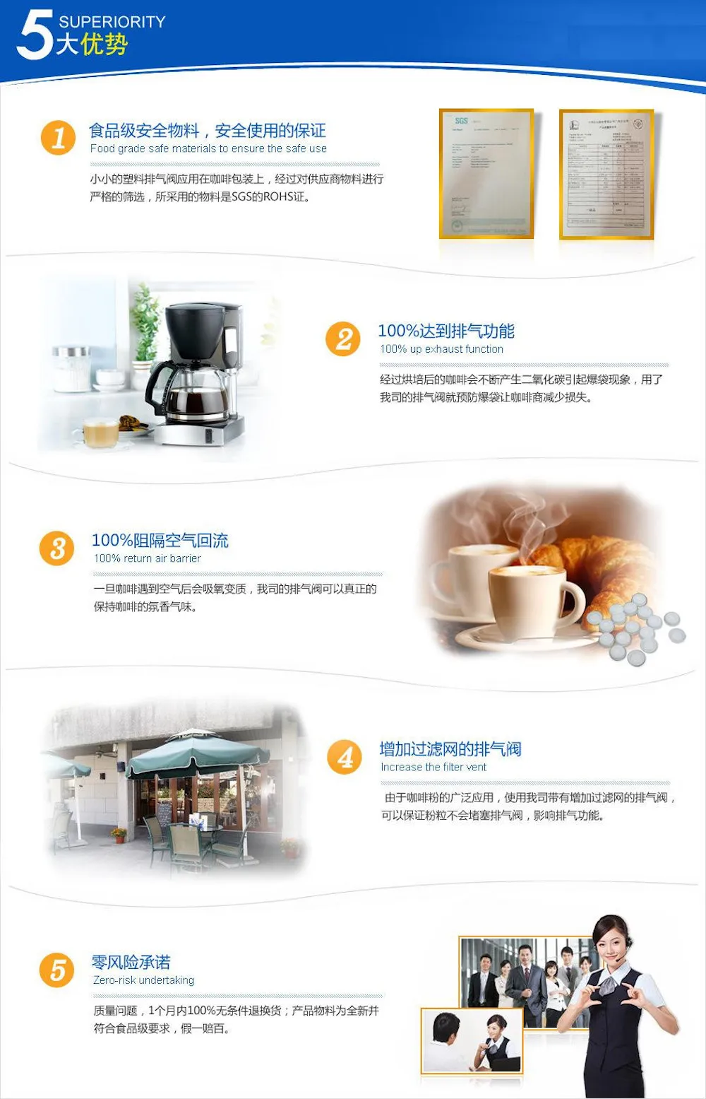 PE café desgaseificação válvula, One-way válvula, escape