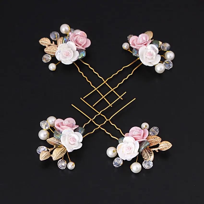 Xinyun свадебные шпильки для волос аксессуары для женщин цветок розы шпильки для волос модные украшения корейский стиль жемчужные Заколки Для Волос - Окраска металла: xy3031 4pc