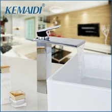 Kemaidi клапан керамический кран Chrome латунь Прилавок Водопад Носик горячей и холодной смеситель Однорычажный Нажмите Ванная комната умывальник, краны