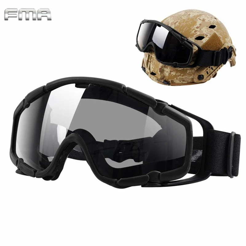 Najtaniej Gogle FMA Tactical Airsoft Ballistic Anti gogle przeciwmgielne wojskowe okulary ochronne do kasków z boczne szyny BK i czyste soczewki
