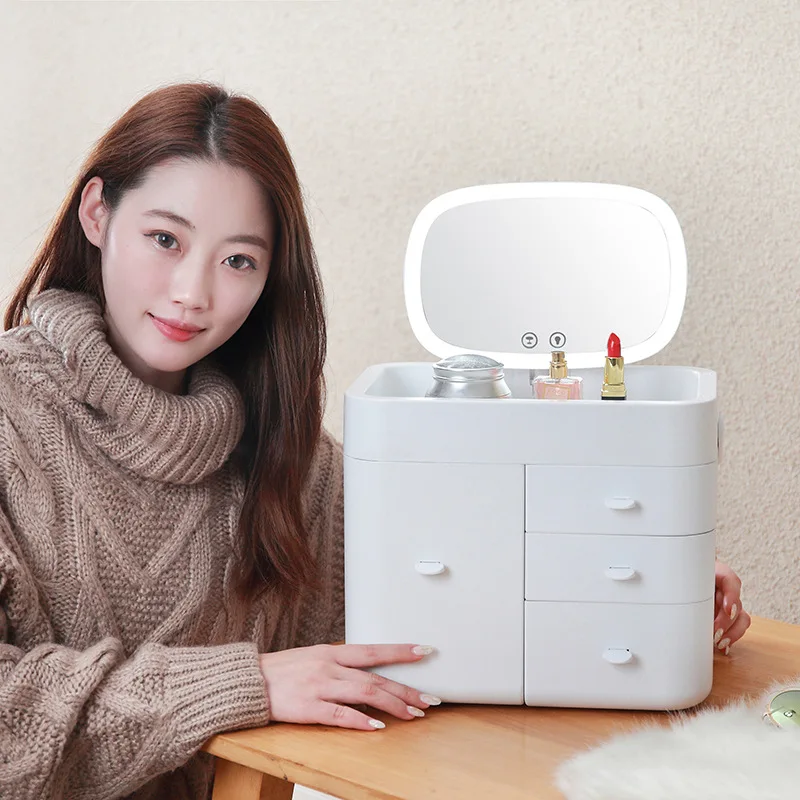 Internet celebrity trend LED mirror cosmetics drawer organizer multi-layer household finishing plastic box makeup storage box Internet celebrity trend LED mirror cosmetics drawer organizer multi-layer household finishing plastic box makeup storage box