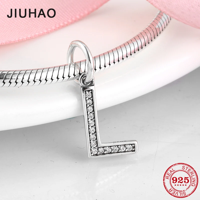 

New 925 Sterling Silver Hollow Beads Letter L trendy Womens Accessories Fit Original Pandora Charms Bracelets Jewelry Making