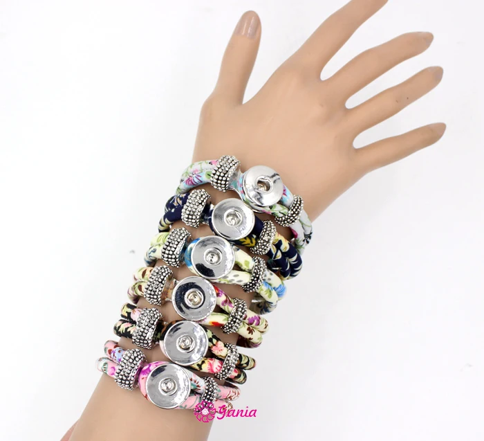 20pcs Lot Whole 6 Colors Chunky Wrap Bracelets Fabric Flower 20pcs Lot Whole 6 Colors Chunky Wrap Bracelets Fabric Flower Printed Wrist Bracelet Fit Snap Jewelry Diy In From