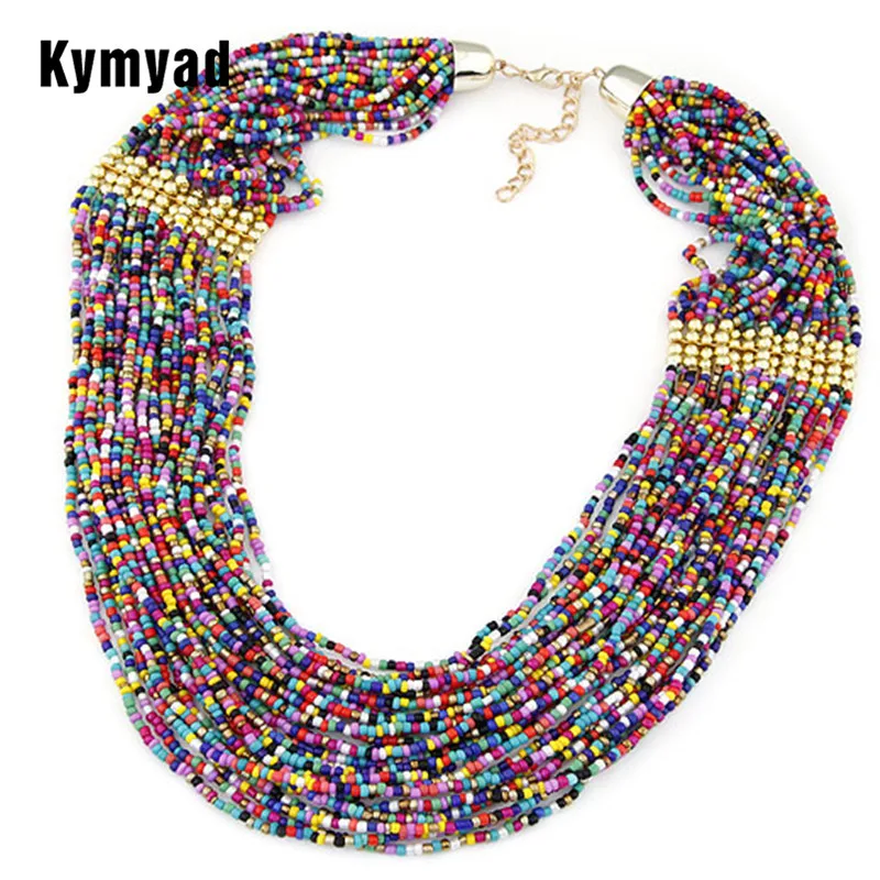 

Kymyad Fashion Elegant Beads Multi layer Necklaces Bohemian Choker Statement Necklace Jewelry For Women Bijoux Colares
