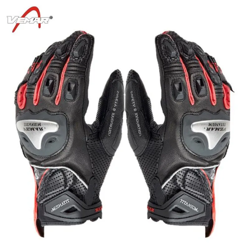 VEMAR Мотоциклетные Перчатки кожаные перчатки для мотокросса внедорожные гоночные перчатки для езды на мотоцикле полный палец перчатки Luva Couro Motoqueiro - Цвет: Красный