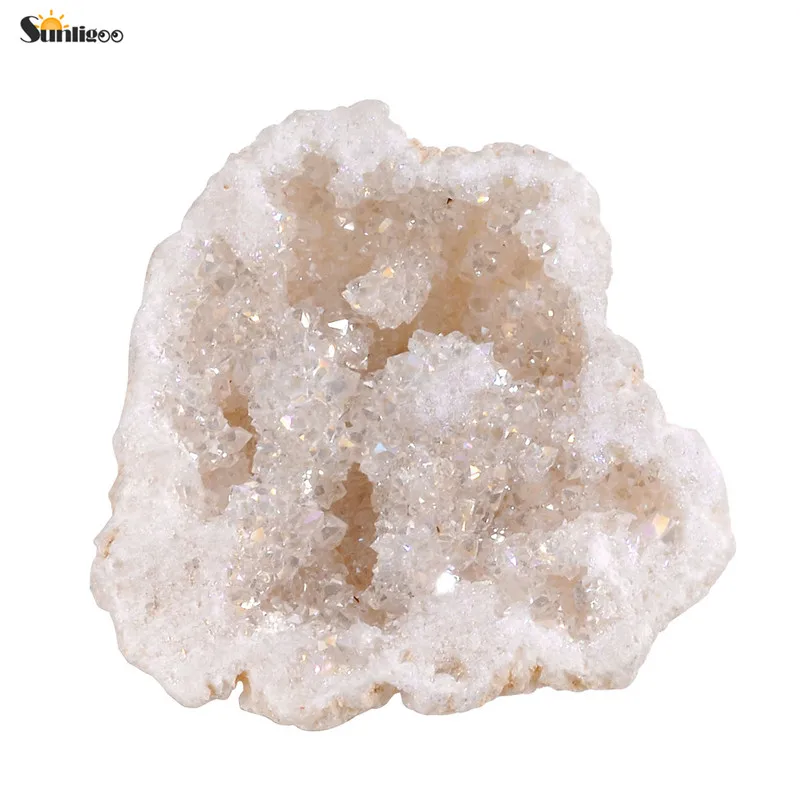 

Sunligoo Irregular Natural Titanium Raw Coated Crystal Quartz Cluster Druzy Geode Gemstone Specimen Decor, Size 1.37"-2"